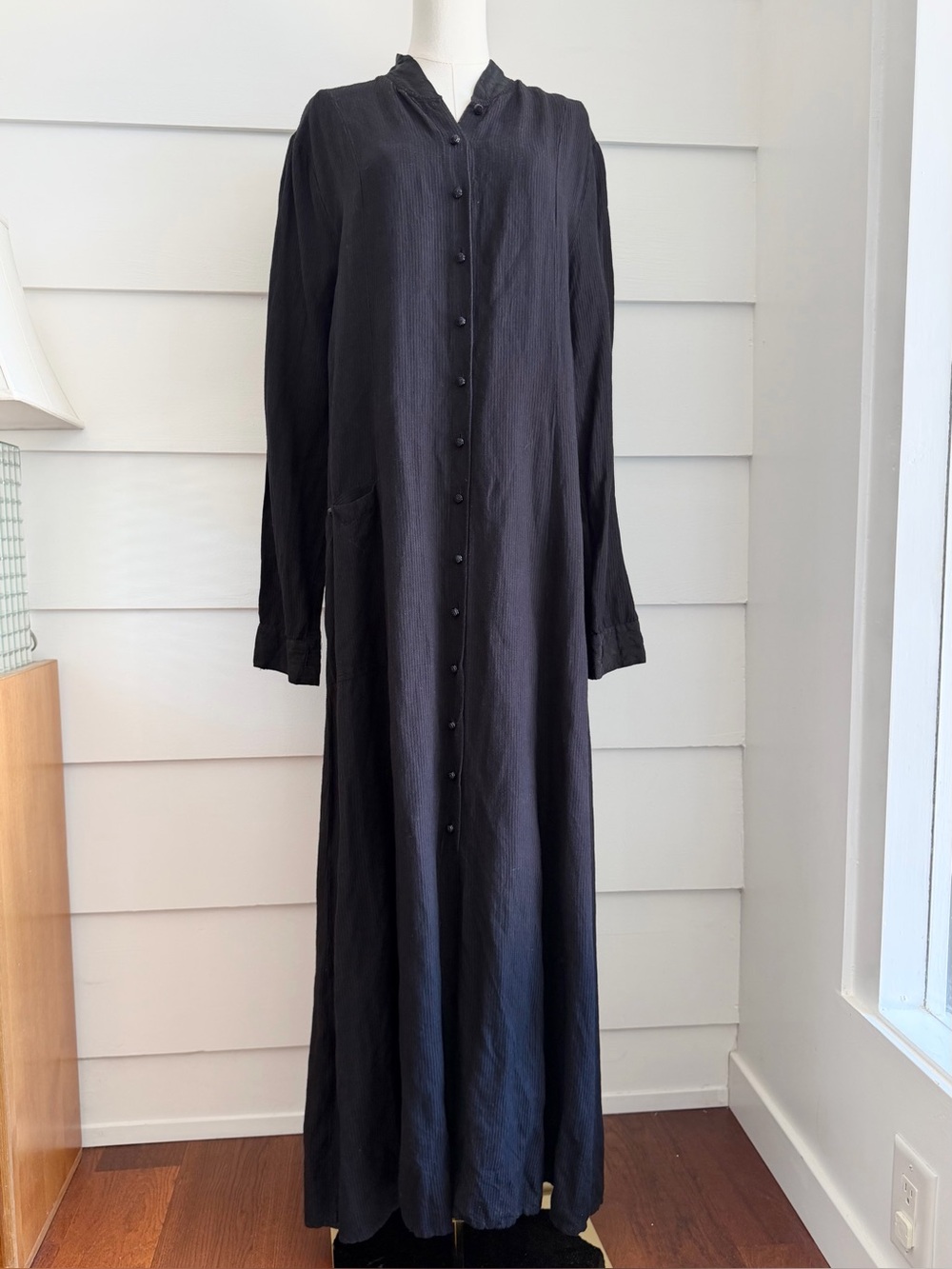 Vintage FLAX by Jeanne Engelhart Black Linen Button-Down Maxi Dress size M - Picture 1 of 8